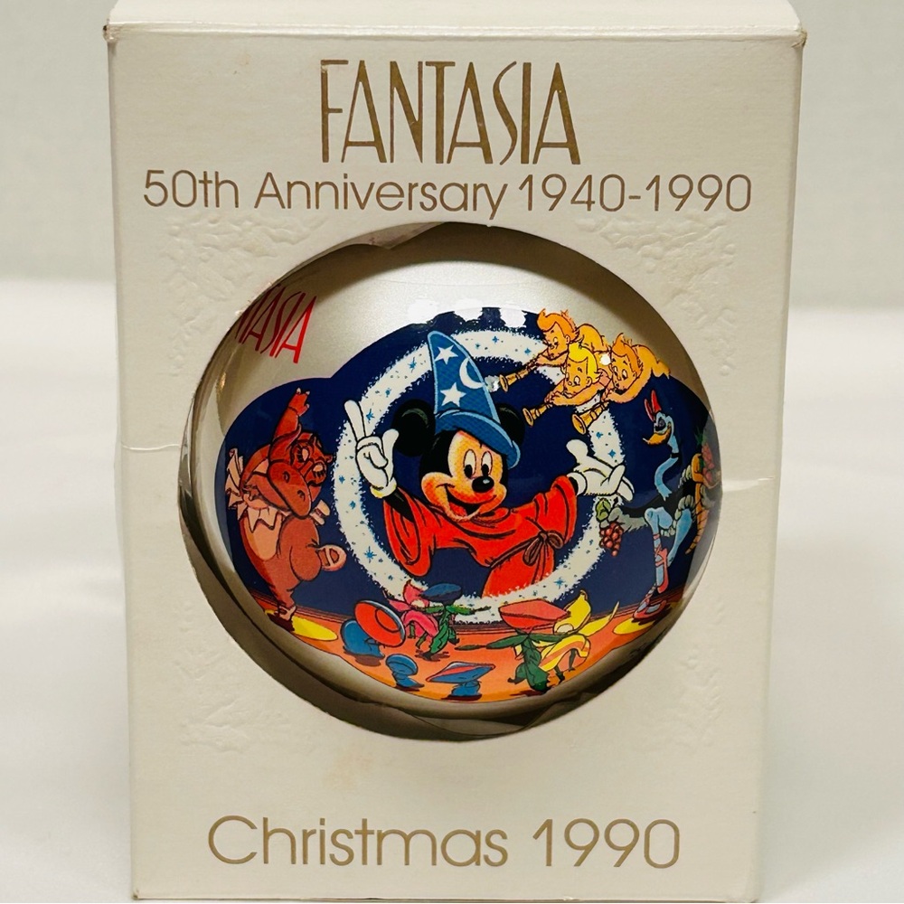 Walt Disney Fantasia 50th Anniversary Christmas 1990 Glass Ball Holiday Ornament